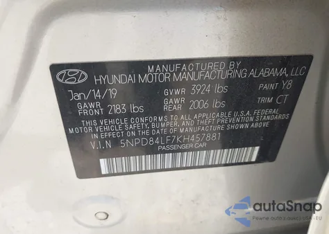 2019 Hyundai Elantra Value Edition из США, поврежденный, VIN 5NPD84LF7KH457881